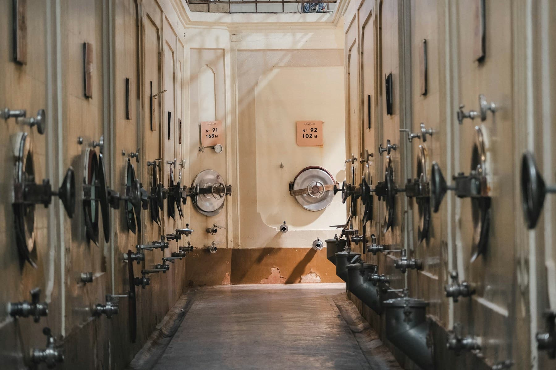 Large stainless steel fermentation tanks